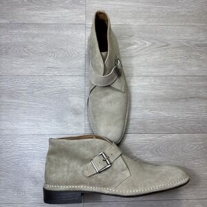 JOHN VARVATOS Suede Boots Men 9.5 Sandstone Beige Hand Made Italy Monk Strap